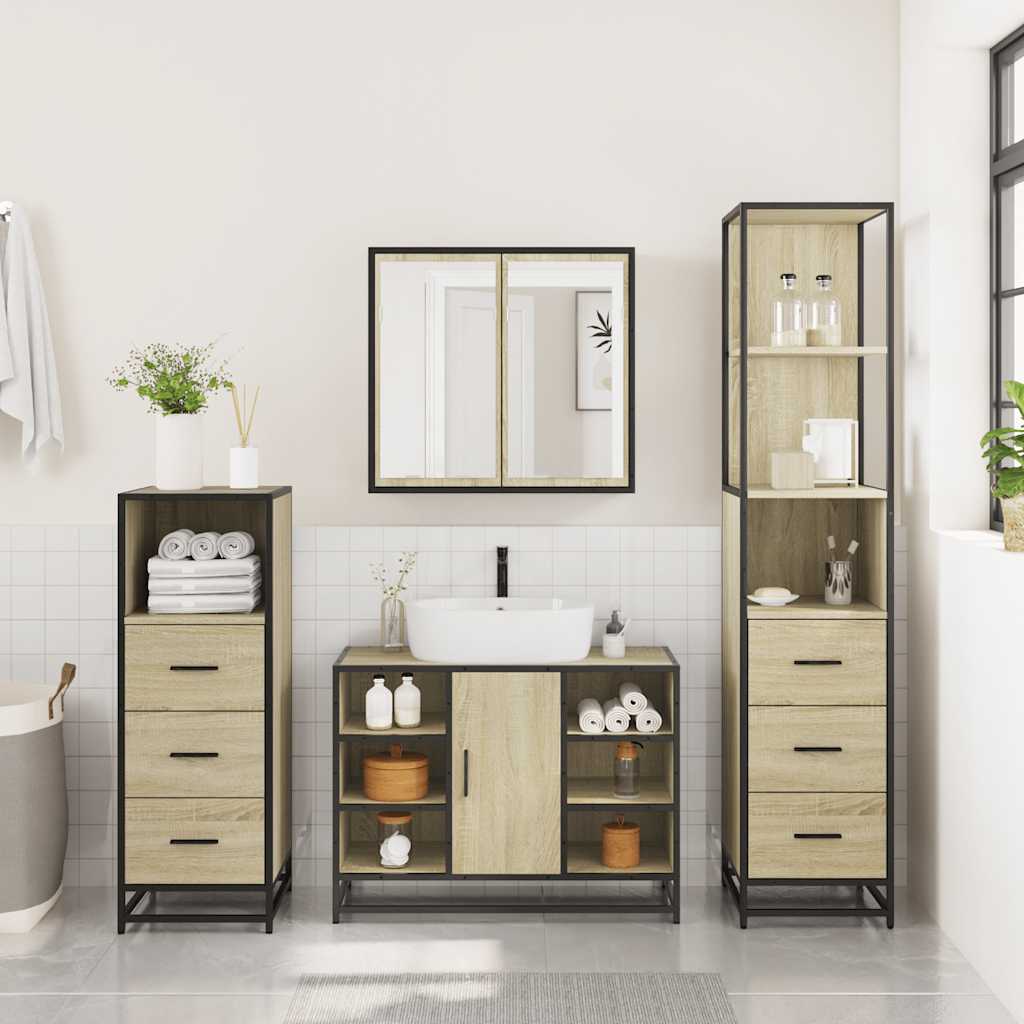 4 Piece Bathroom Furniture Set Sonoma Oak Engineered Wood