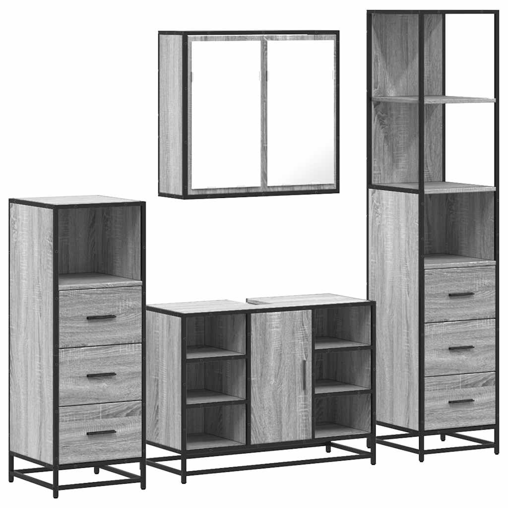 4 Piece Bathroom Furniture Set Grey Sonoma Engineered Wood