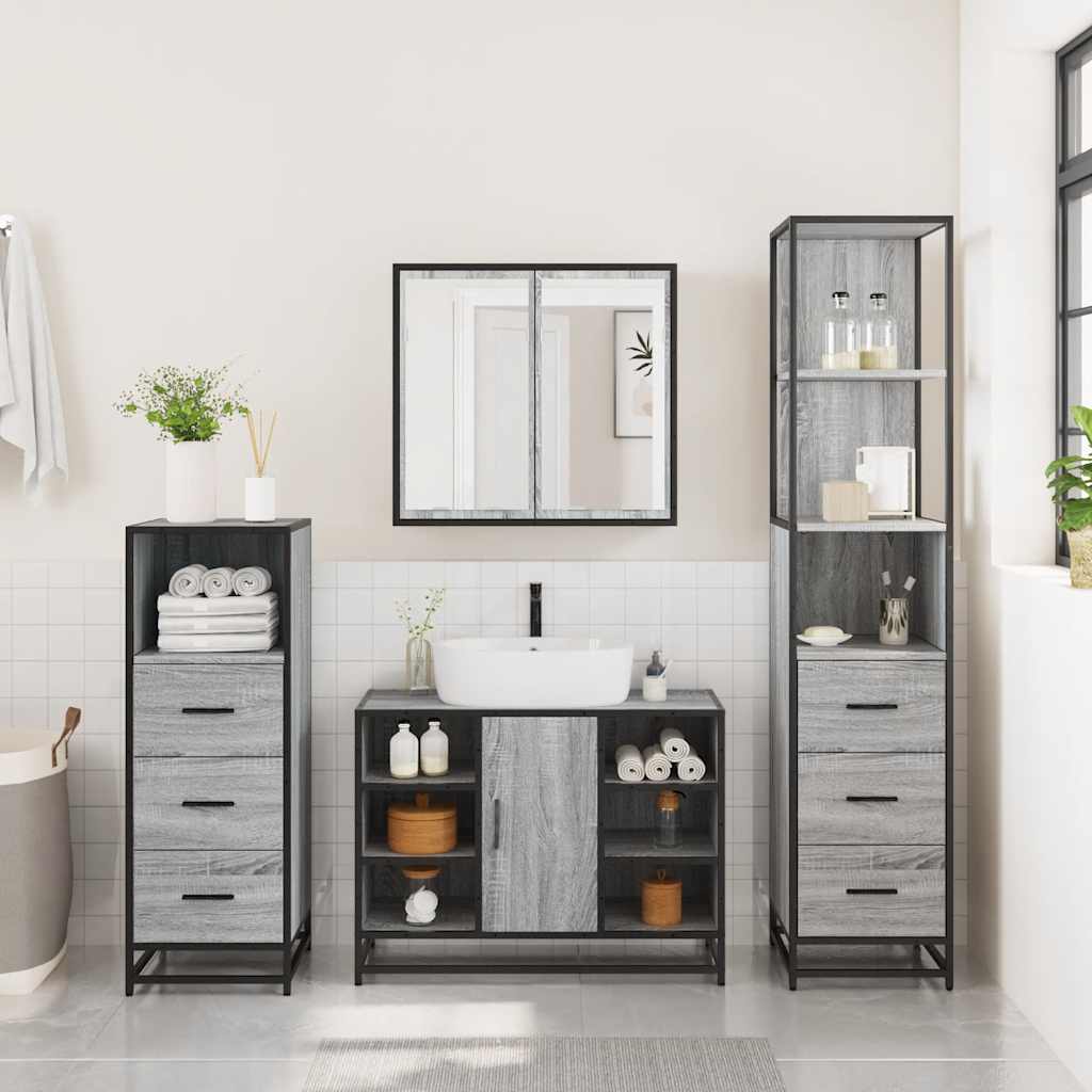 4 Piece Bathroom Furniture Set Grey Sonoma Engineered Wood