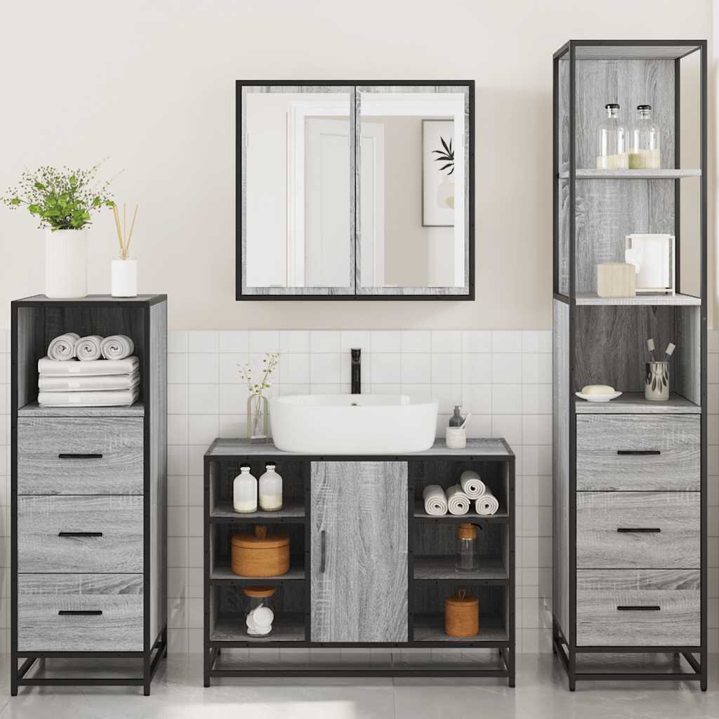 4 Piece Bathroom Furniture Set Grey Sonoma Engineered Wood