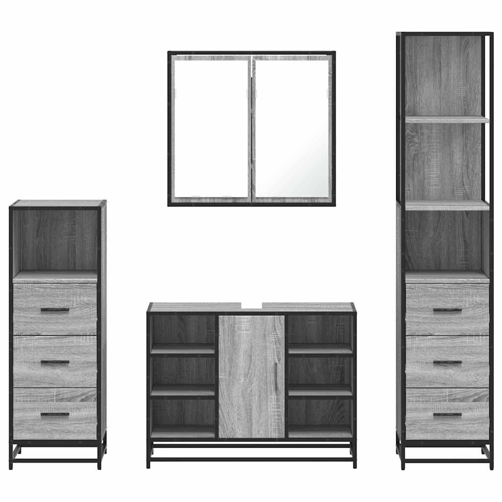 4 Piece Bathroom Furniture Set Grey Sonoma Engineered Wood