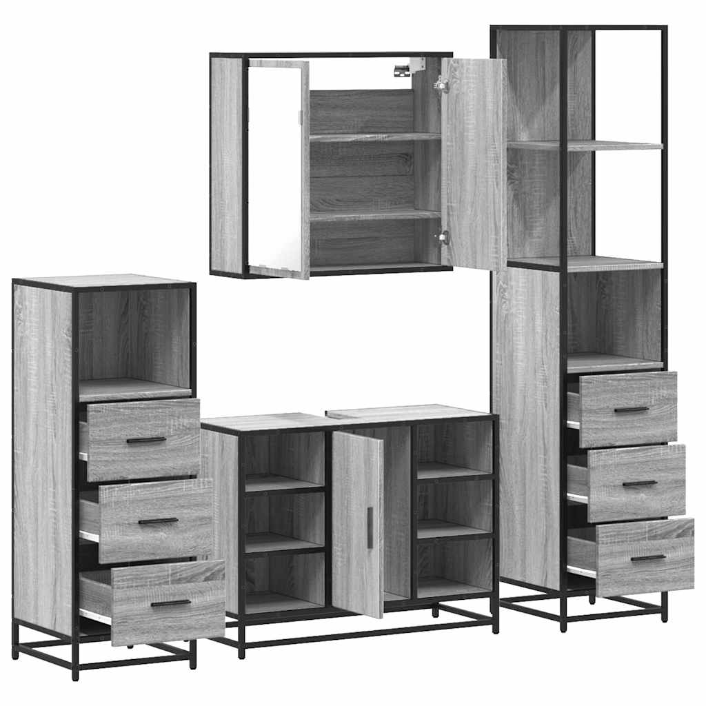 4 Piece Bathroom Furniture Set Grey Sonoma Engineered Wood