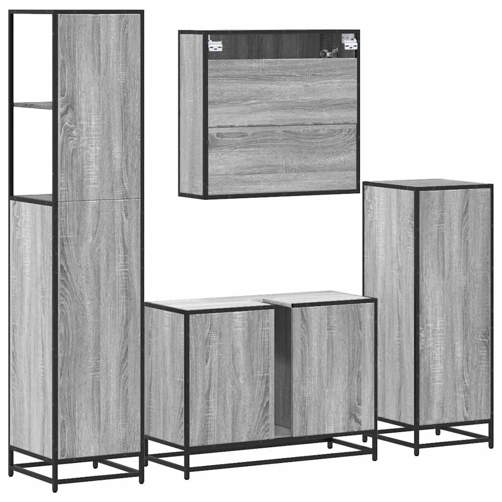 4 Piece Bathroom Furniture Set Grey Sonoma Engineered Wood