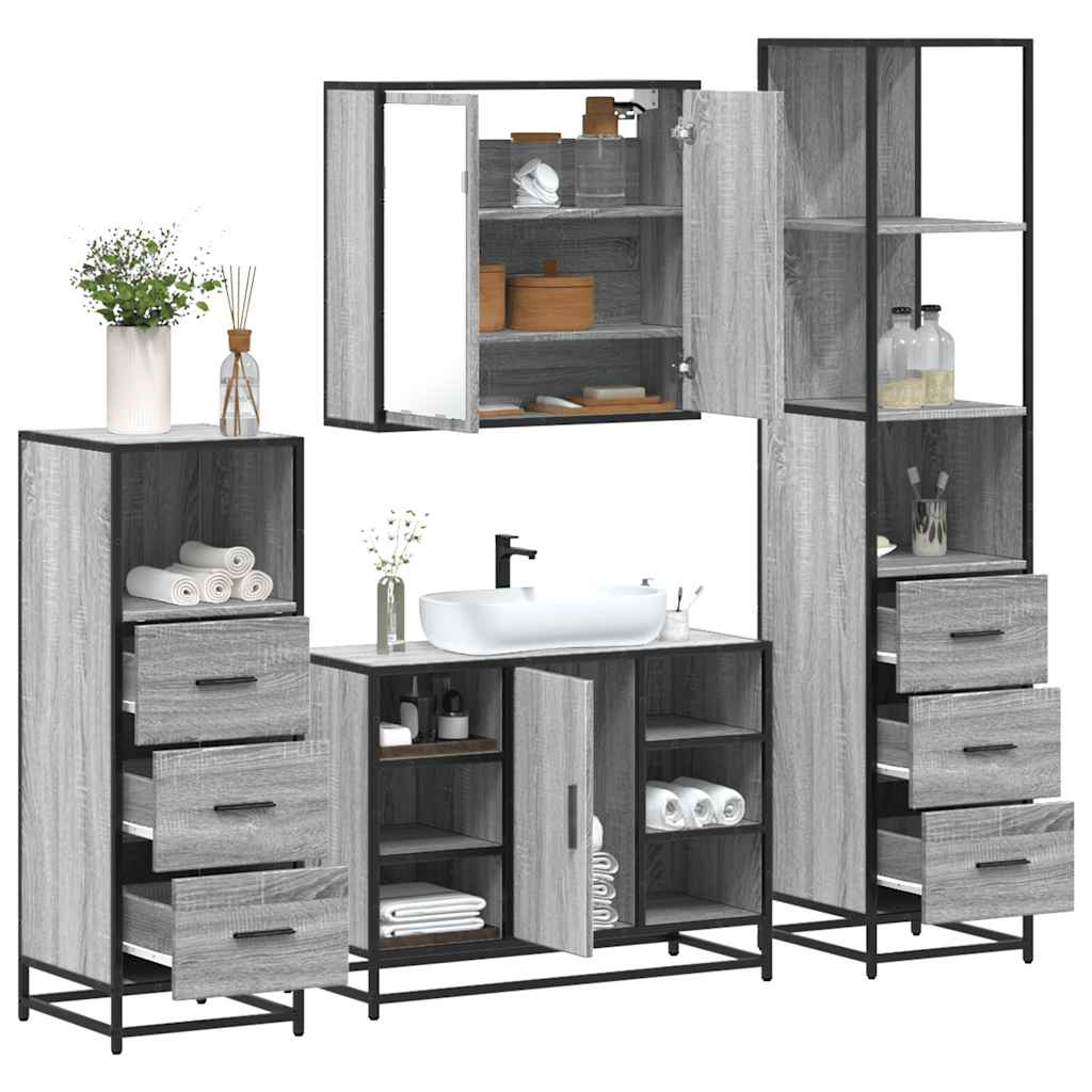 4 Piece Bathroom Furniture Set Grey Sonoma Engineered Wood