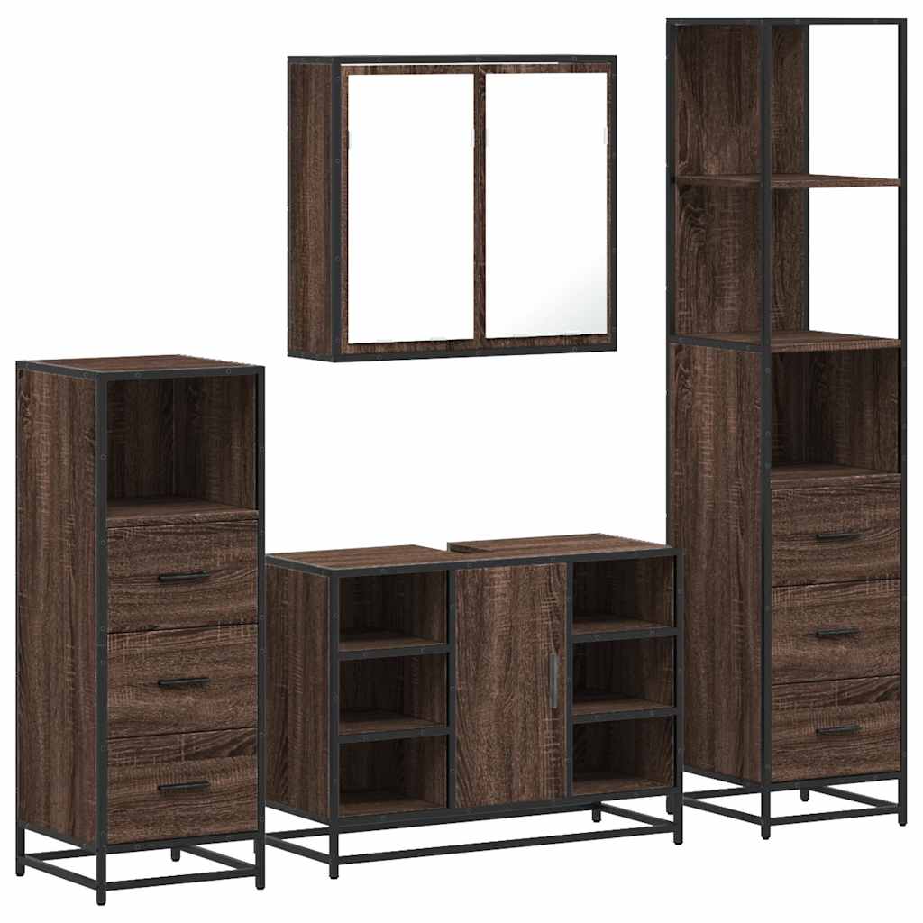 4 Piece Bathroom Furniture Set Brown Oak Engineered Wood