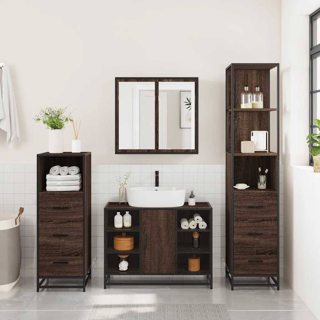 4 Piece Bathroom Furniture Set Brown Oak Engineered Wood