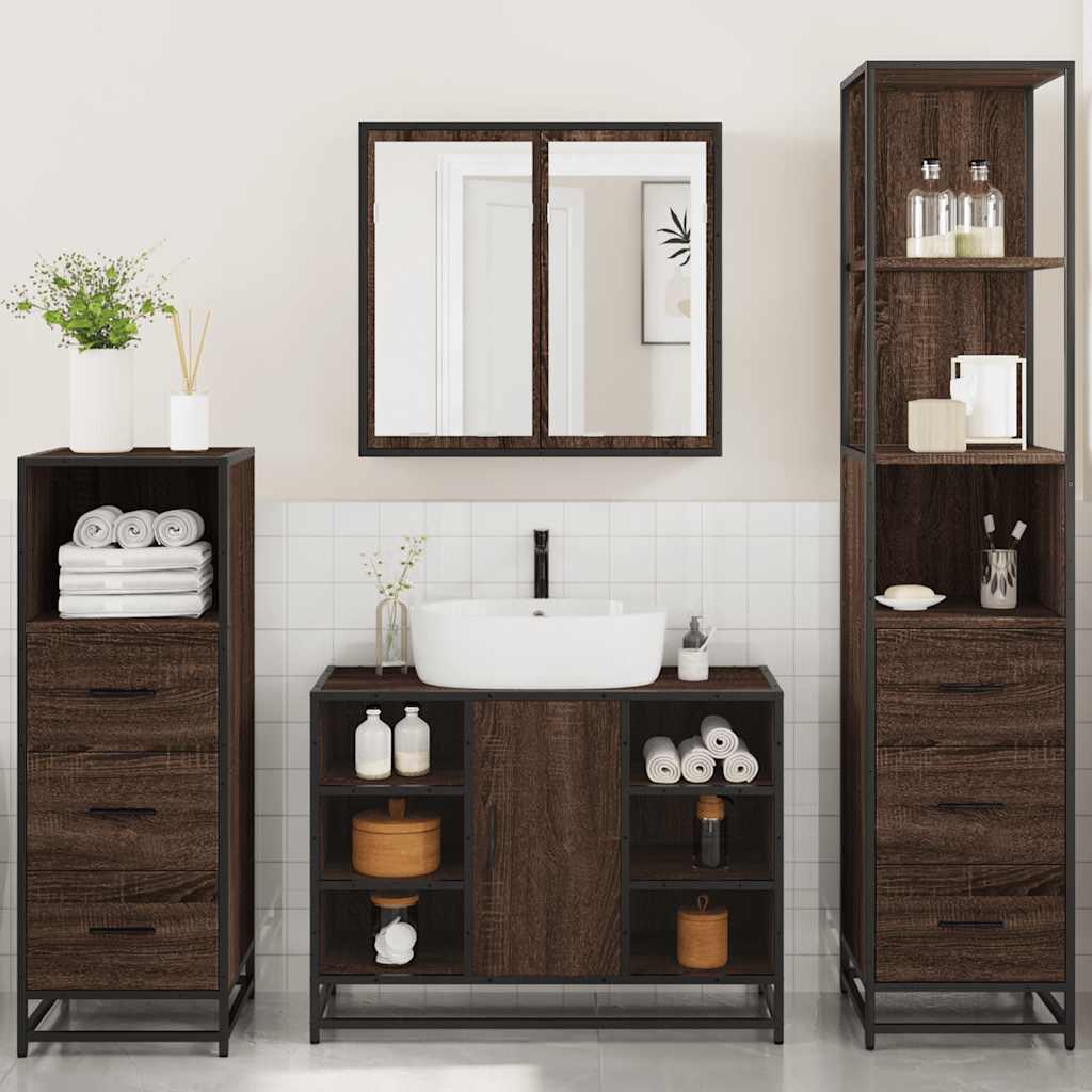 4 Piece Bathroom Furniture Set Brown Oak Engineered Wood