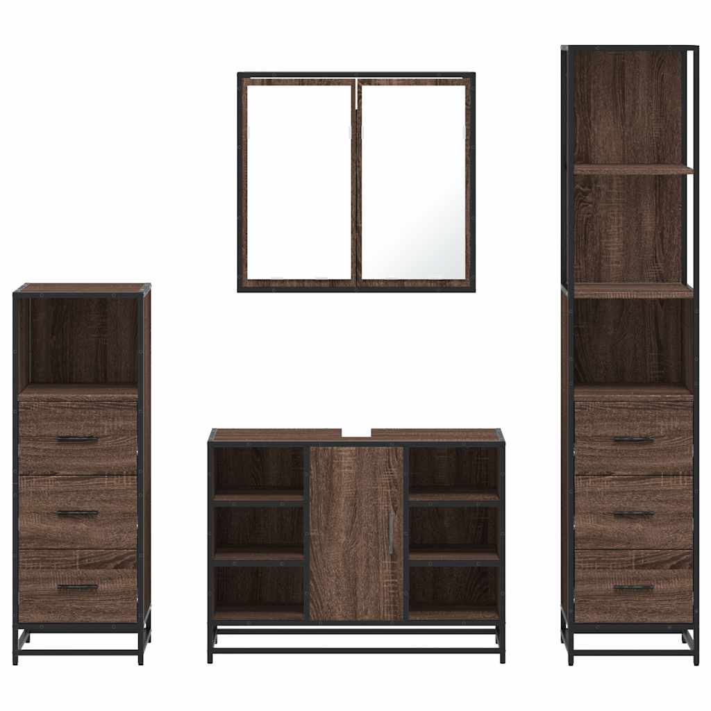 4 Piece Bathroom Furniture Set Brown Oak Engineered Wood