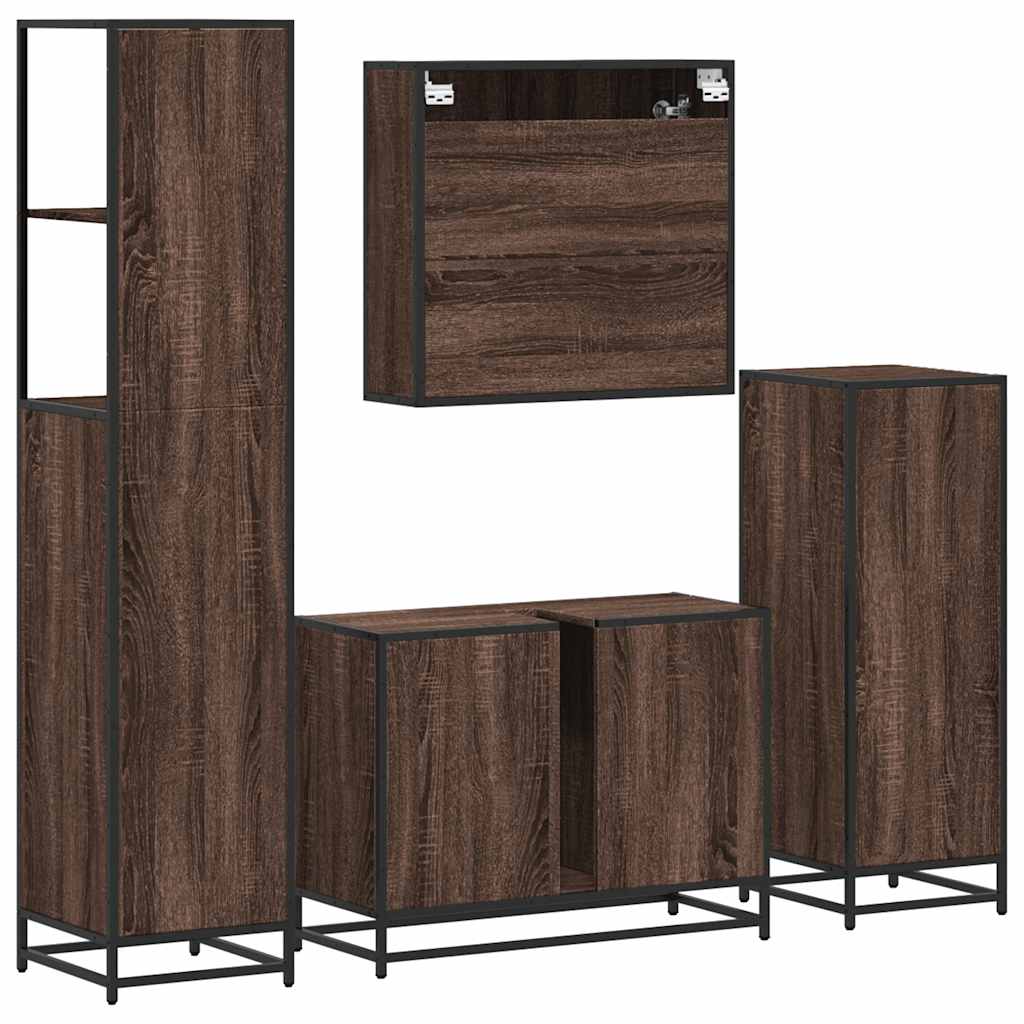 4 Piece Bathroom Furniture Set Brown Oak Engineered Wood
