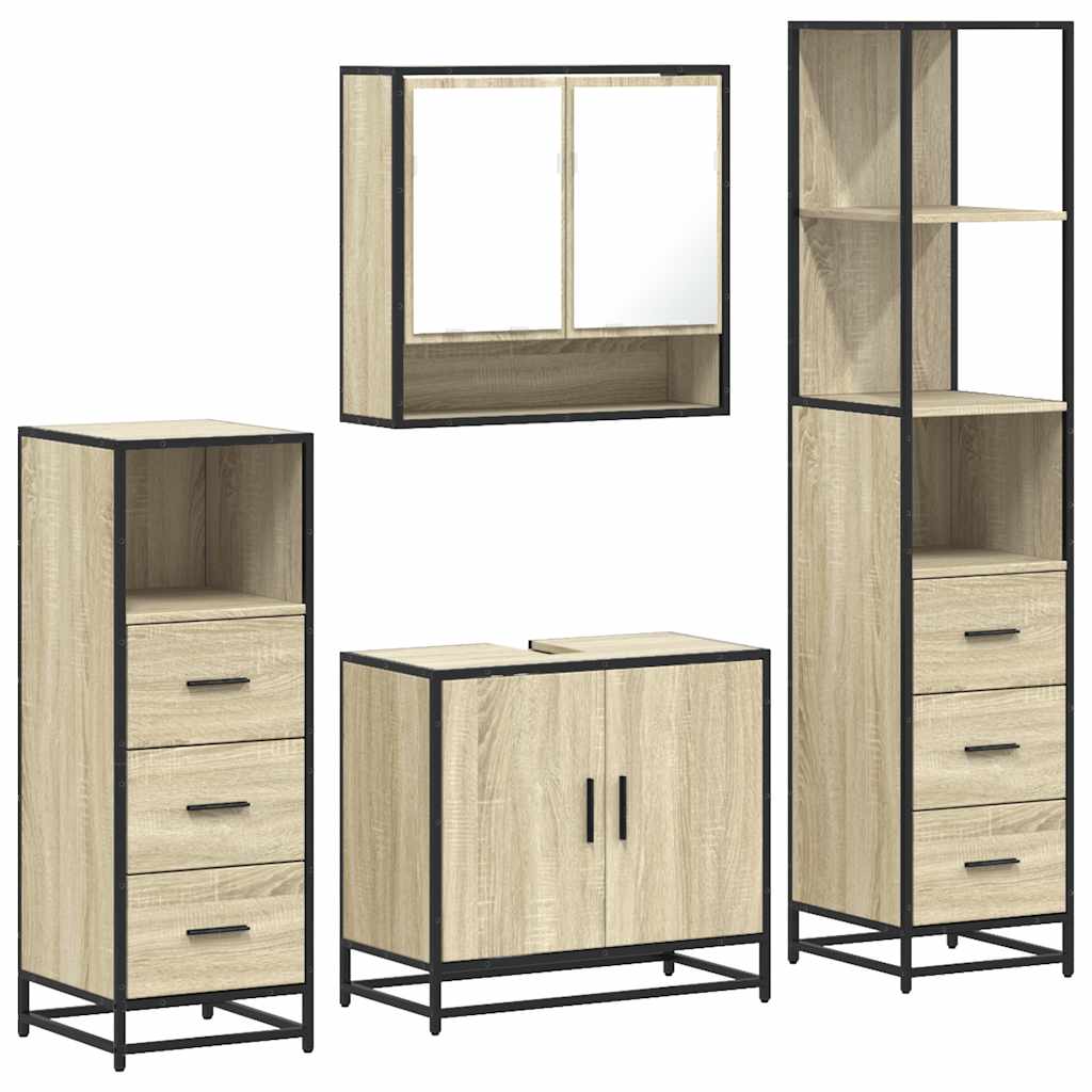 4 Piece Bathroom Furniture Set Sonoma Oak Engineered Wood