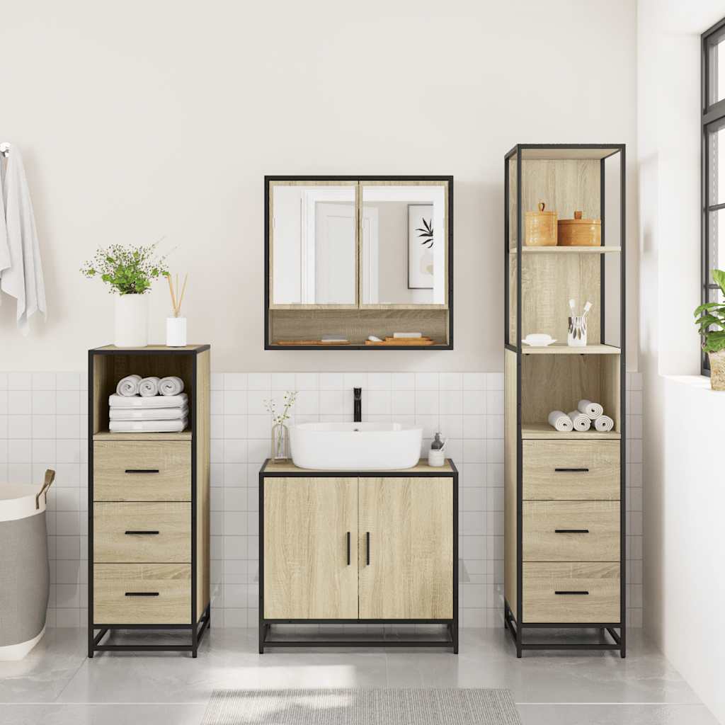 4 Piece Bathroom Furniture Set Sonoma Oak Engineered Wood