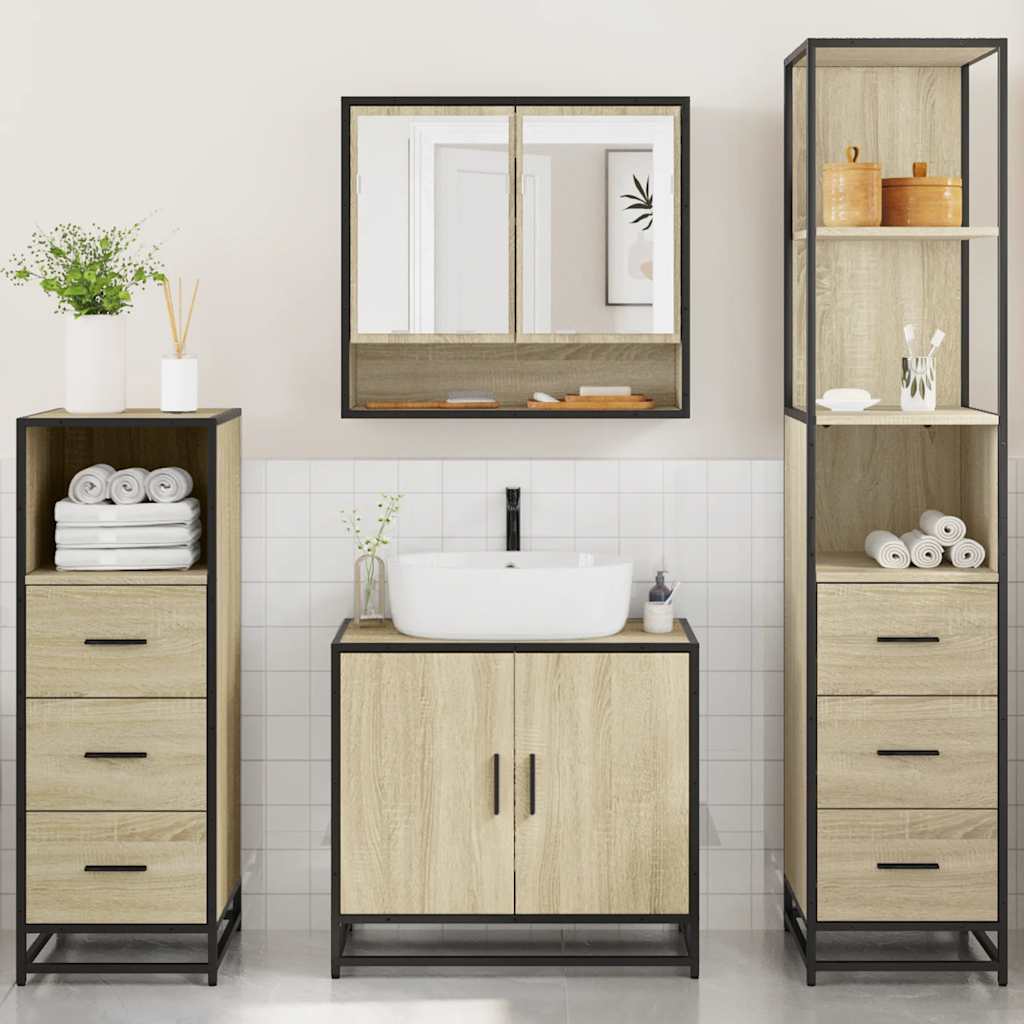 4 Piece Bathroom Furniture Set Sonoma Oak Engineered Wood