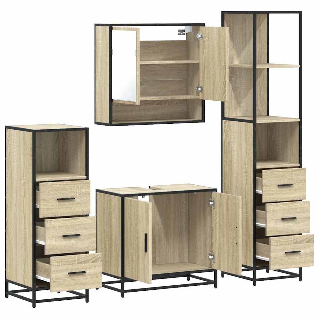 4 Piece Bathroom Furniture Set Sonoma Oak Engineered Wood