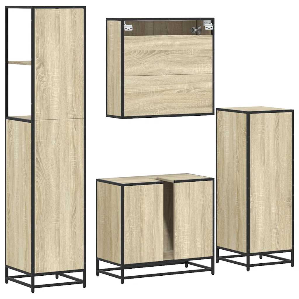 4 Piece Bathroom Furniture Set Sonoma Oak Engineered Wood