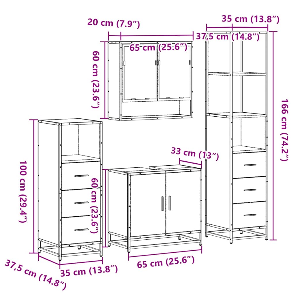 4 Piece Bathroom Furniture Set Sonoma Oak Engineered Wood