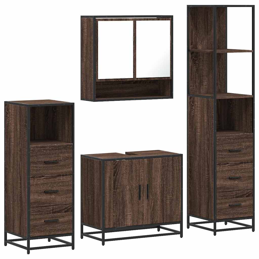 4 Piece Bathroom Furniture Set Brown Oak Engineered Wood