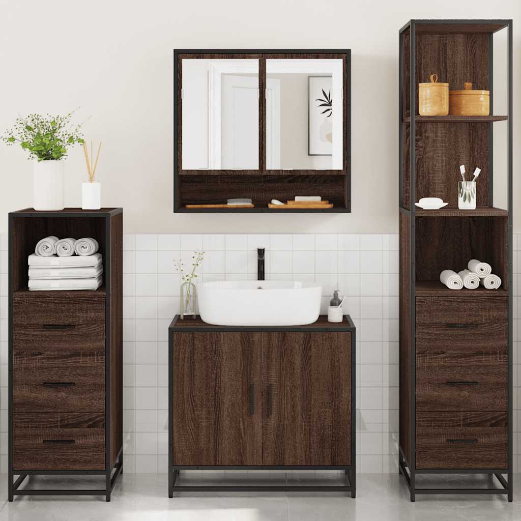 4 Piece Bathroom Furniture Set Brown Oak Engineered Wood