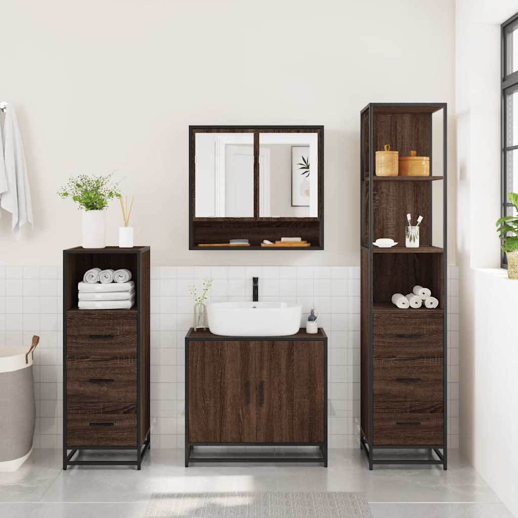 4 Piece Bathroom Furniture Set Brown Oak Engineered Wood