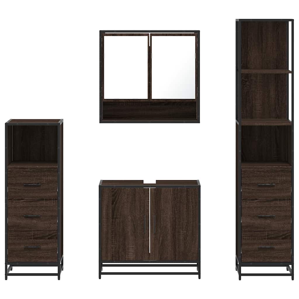 4 Piece Bathroom Furniture Set Brown Oak Engineered Wood