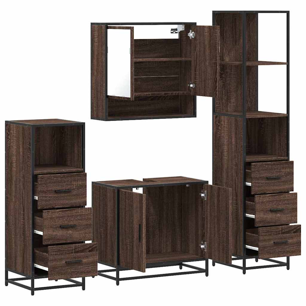 4 Piece Bathroom Furniture Set Brown Oak Engineered Wood