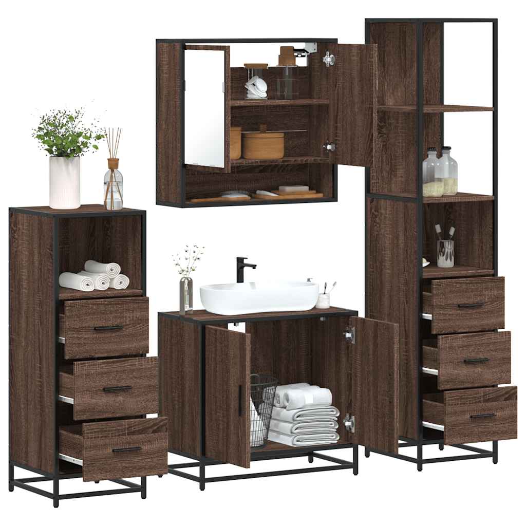 4 Piece Bathroom Furniture Set Brown Oak Engineered Wood