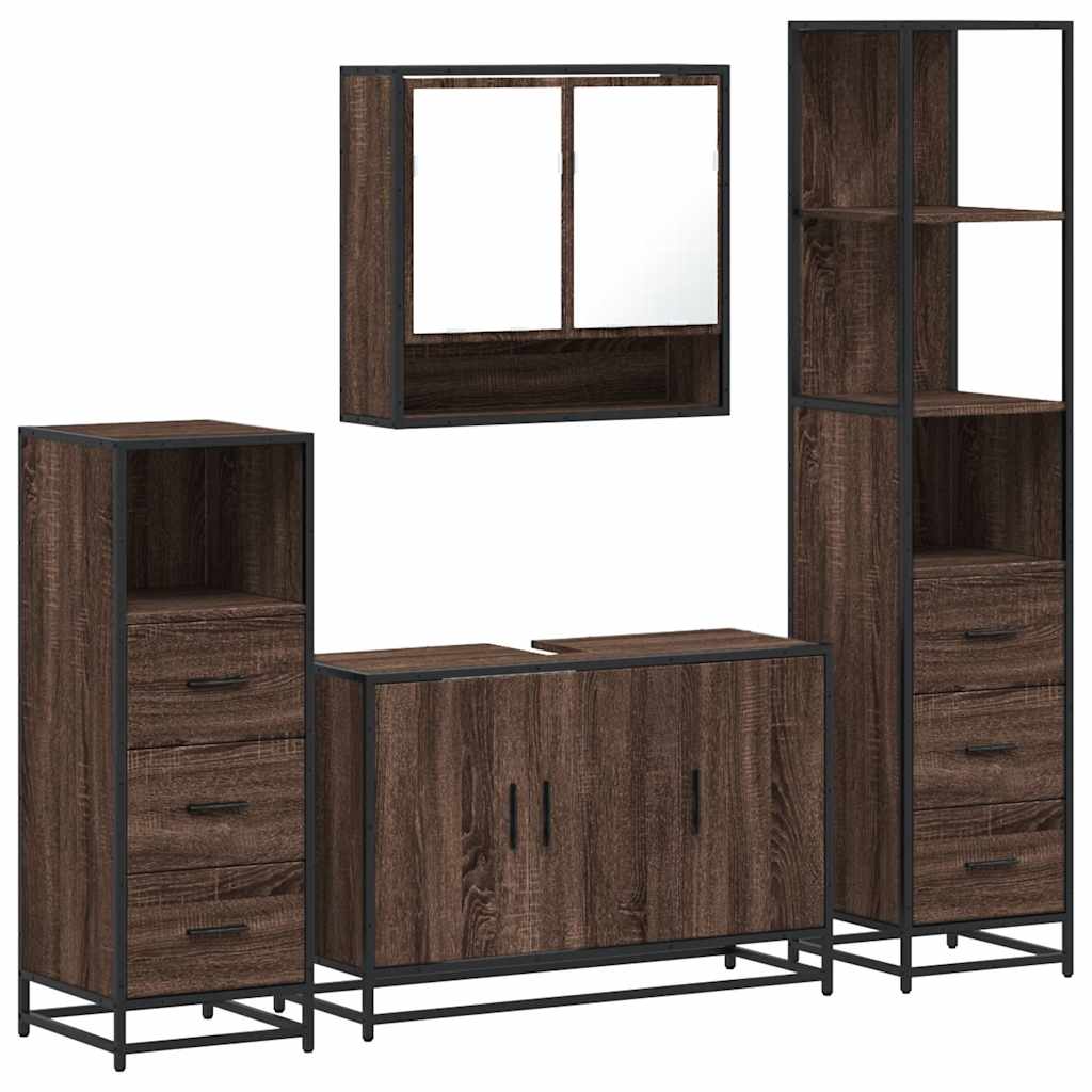 4 Piece Bathroom Furniture Set Brown Oak Engineered Wood
