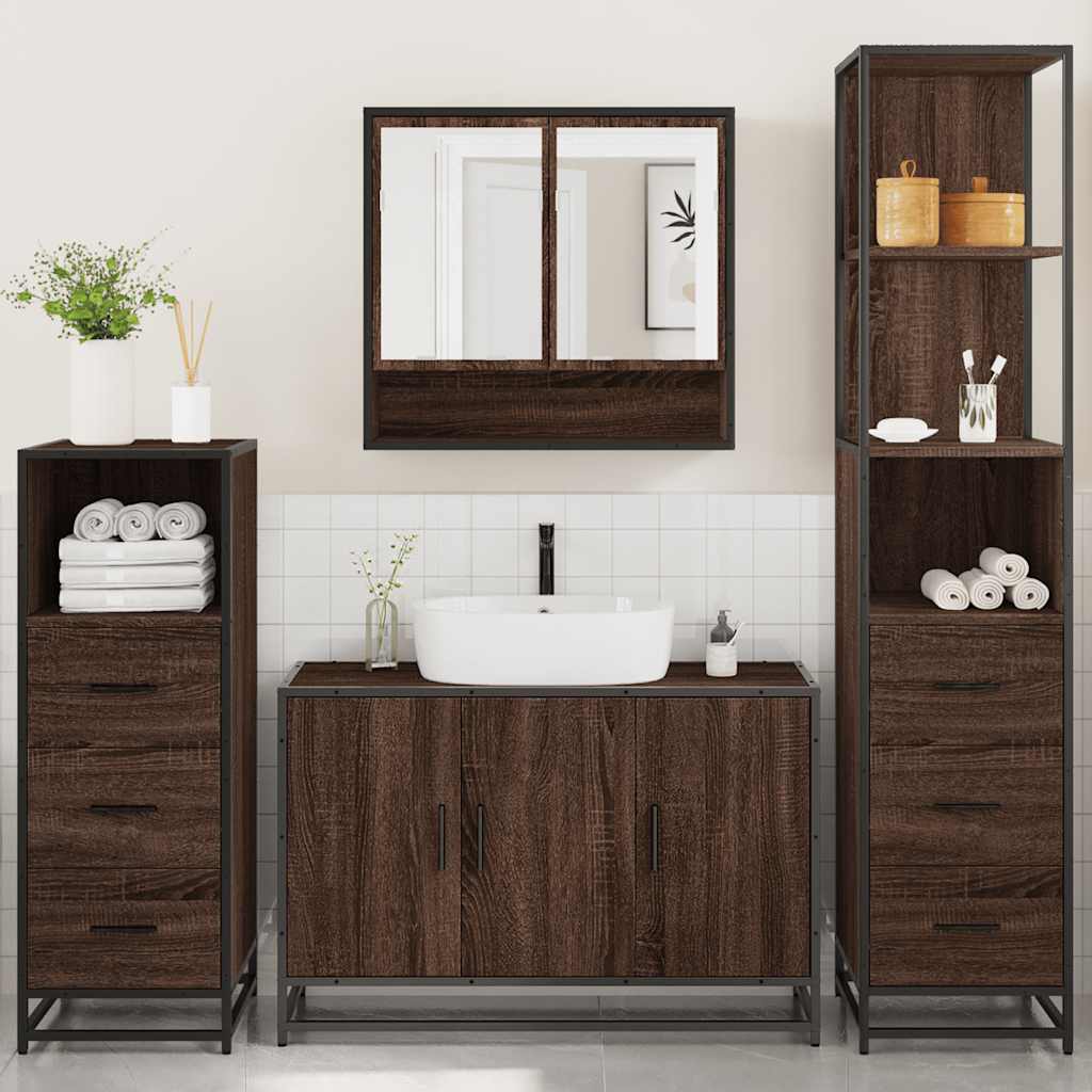 4 Piece Bathroom Furniture Set Brown Oak Engineered Wood