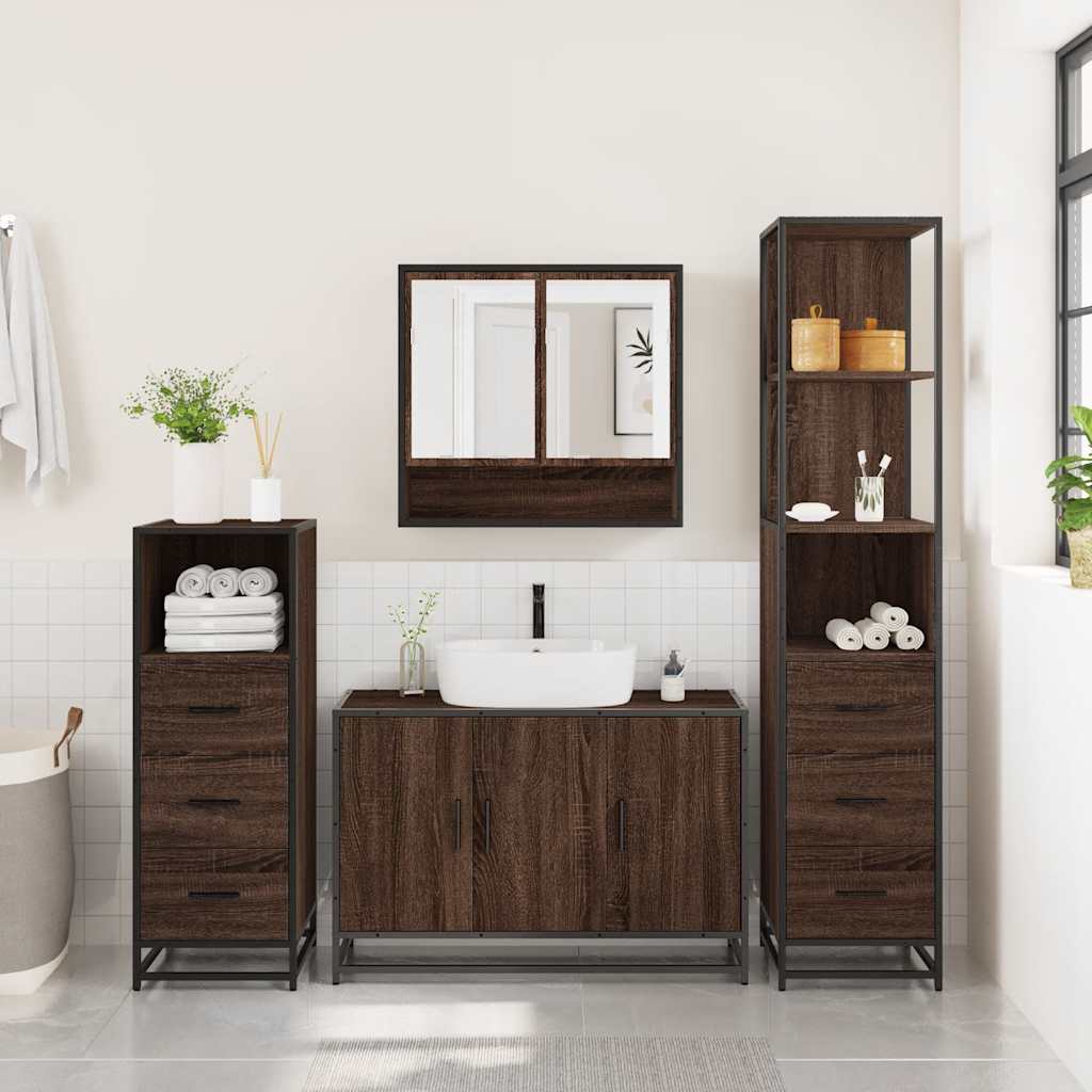 4 Piece Bathroom Furniture Set Brown Oak Engineered Wood