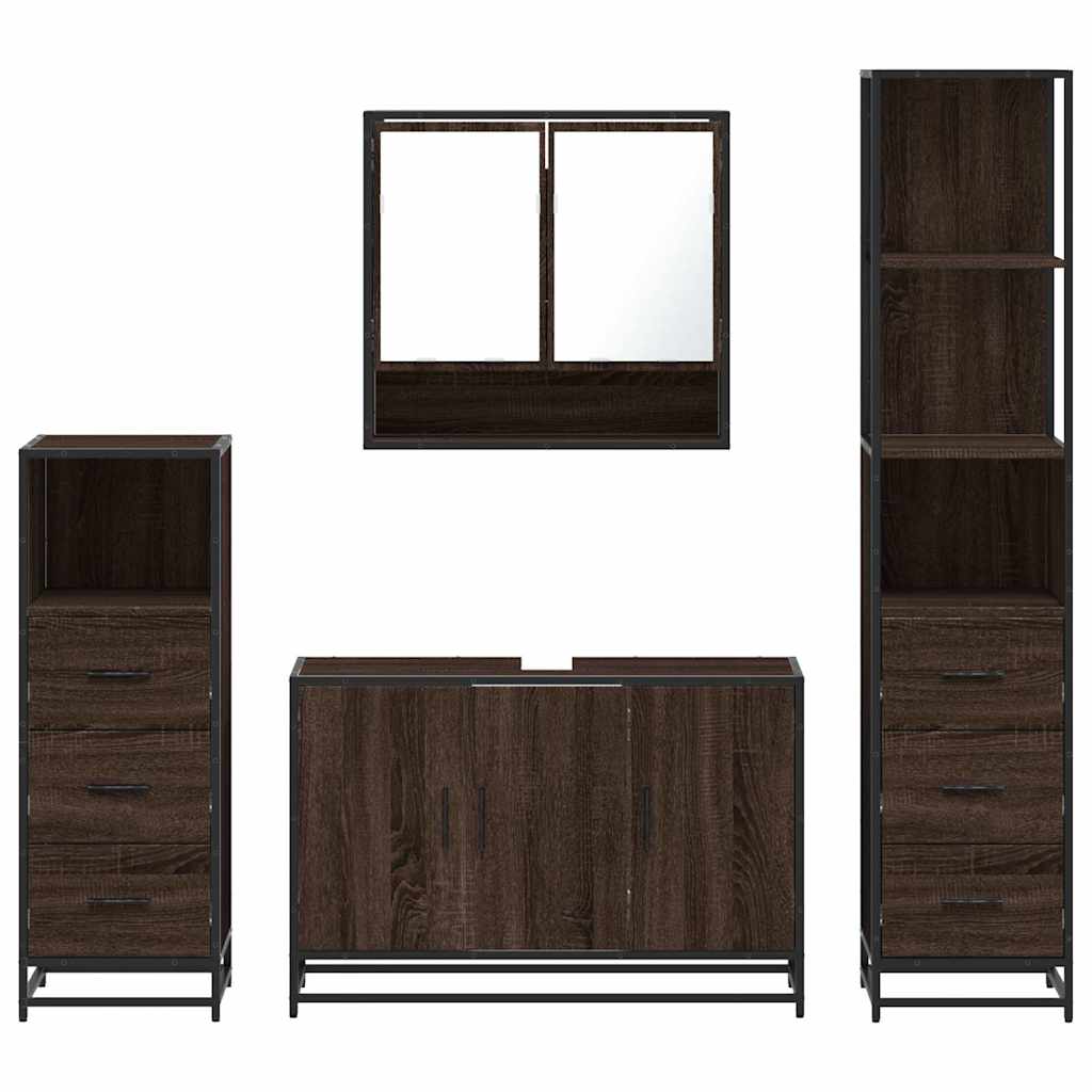 4 Piece Bathroom Furniture Set Brown Oak Engineered Wood