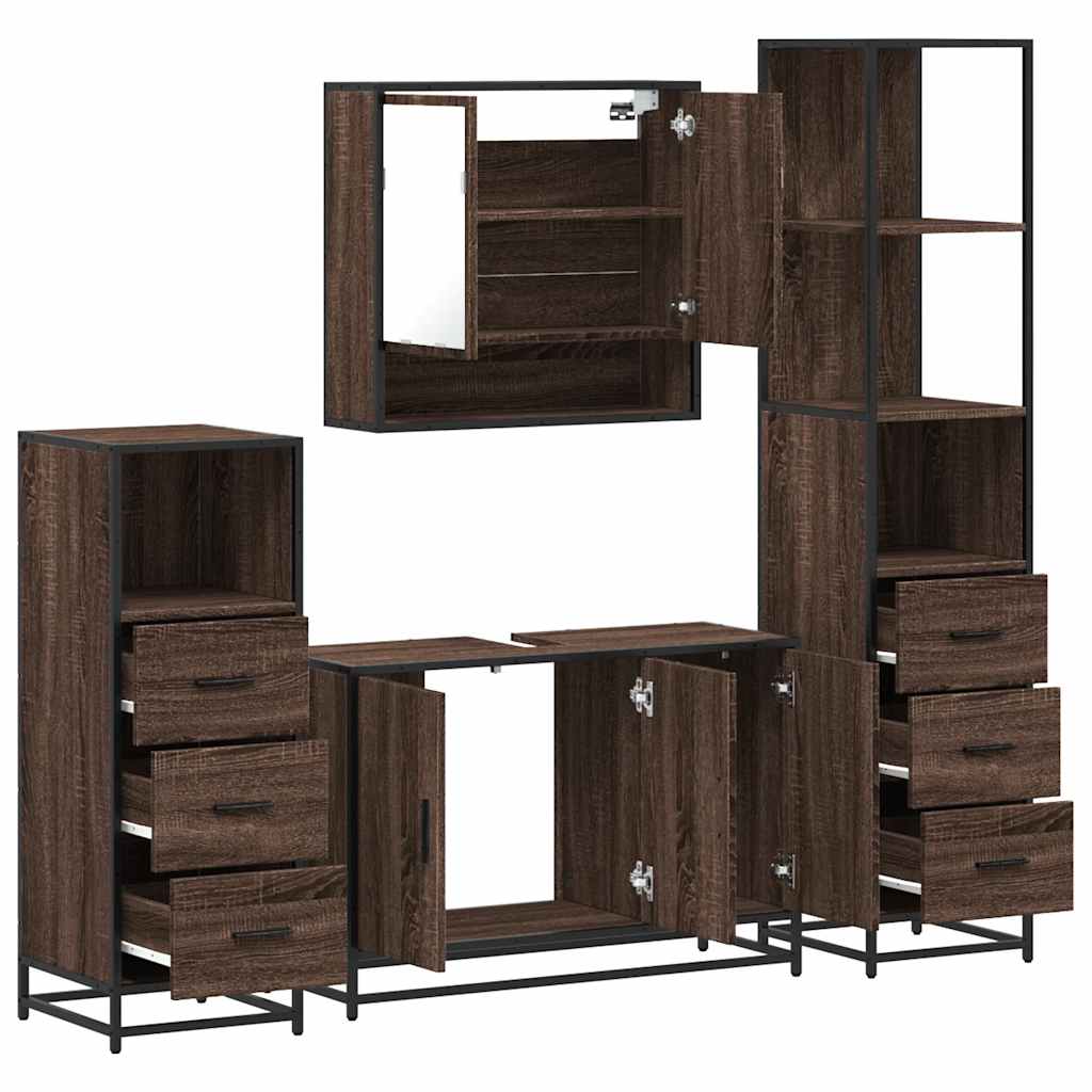 4 Piece Bathroom Furniture Set Brown Oak Engineered Wood