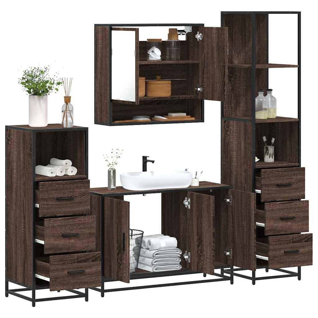 4 Piece Bathroom Furniture Set Brown Oak Engineered Wood