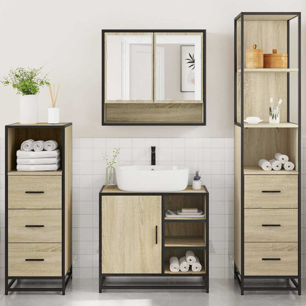 4 Piece Bathroom Furniture Set Sonoma Oak Engineered Wood