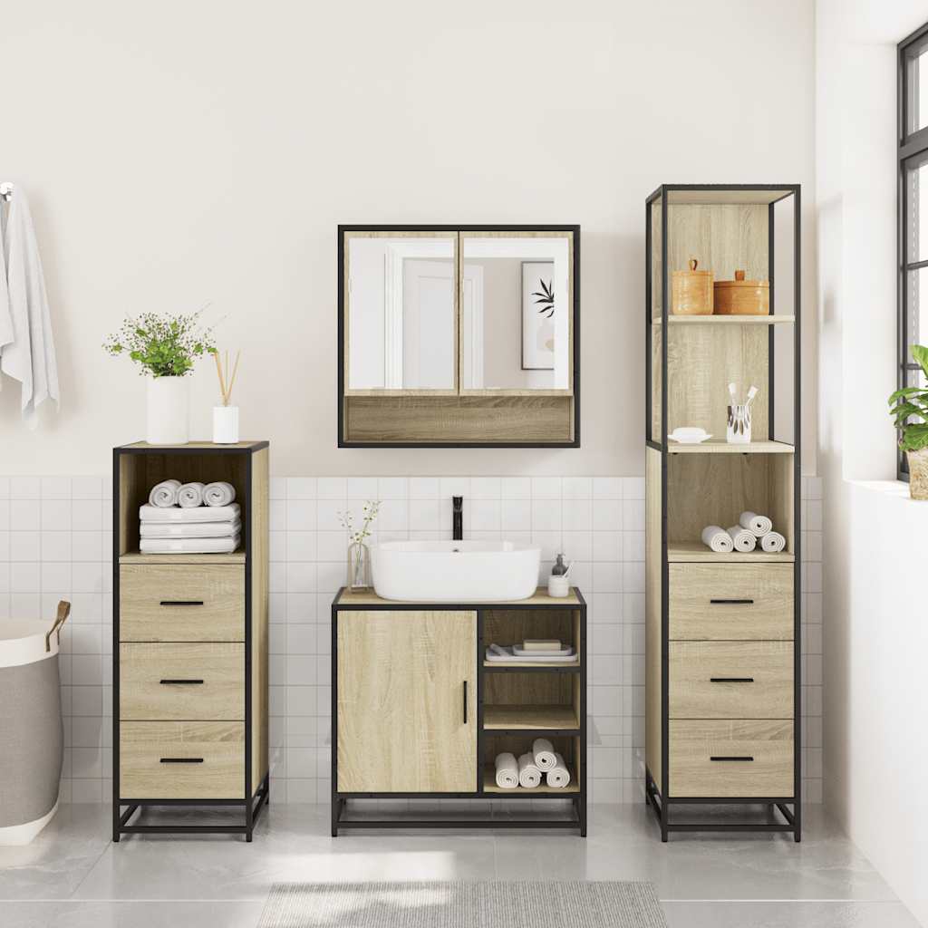 4 Piece Bathroom Furniture Set Sonoma Oak Engineered Wood