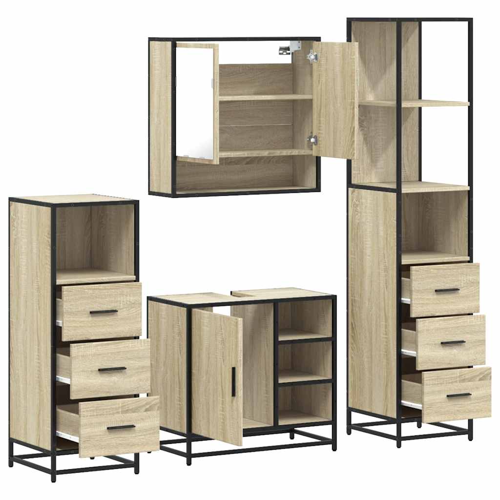 4 Piece Bathroom Furniture Set Sonoma Oak Engineered Wood