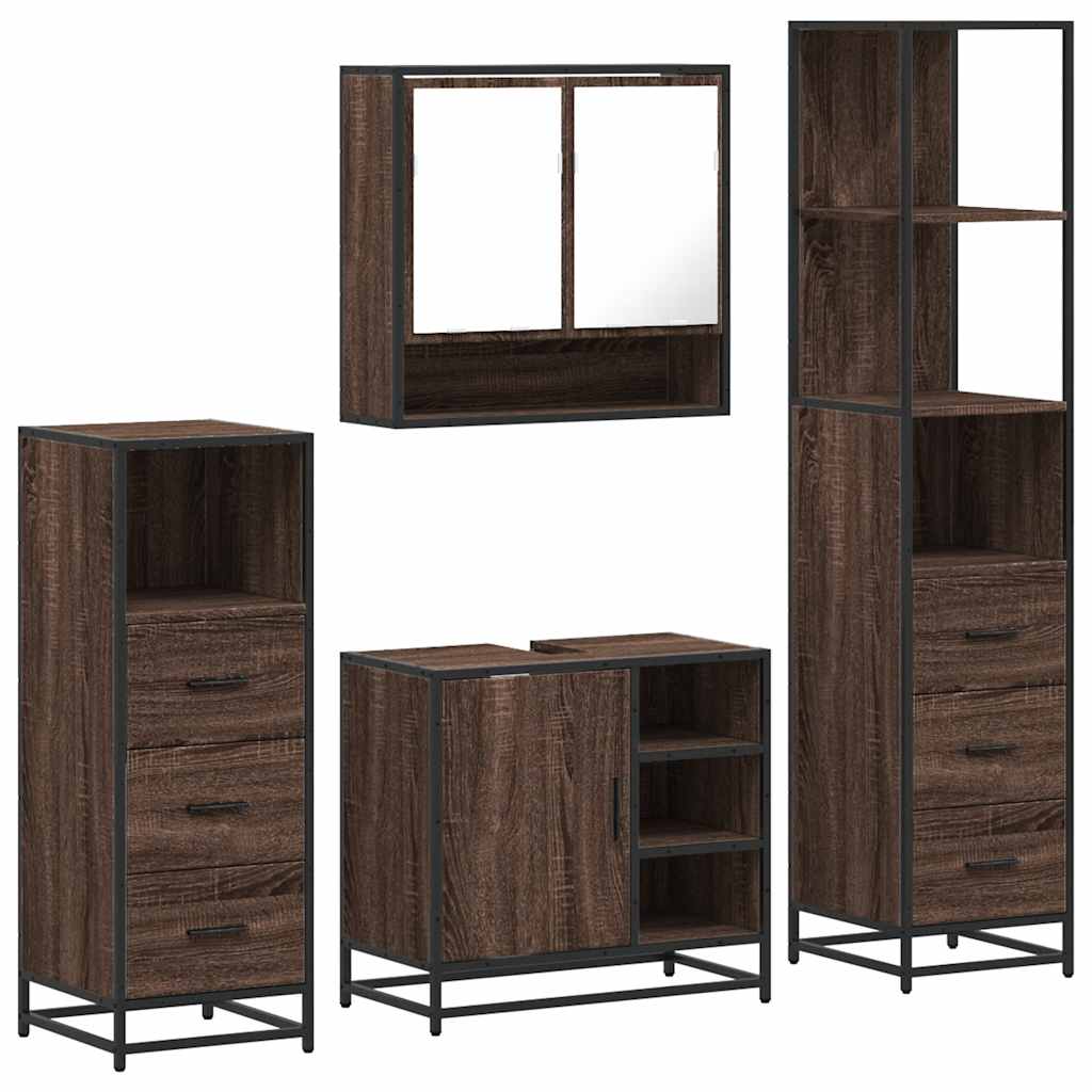 4 Piece Bathroom Furniture Set Brown Oak Engineered Wood