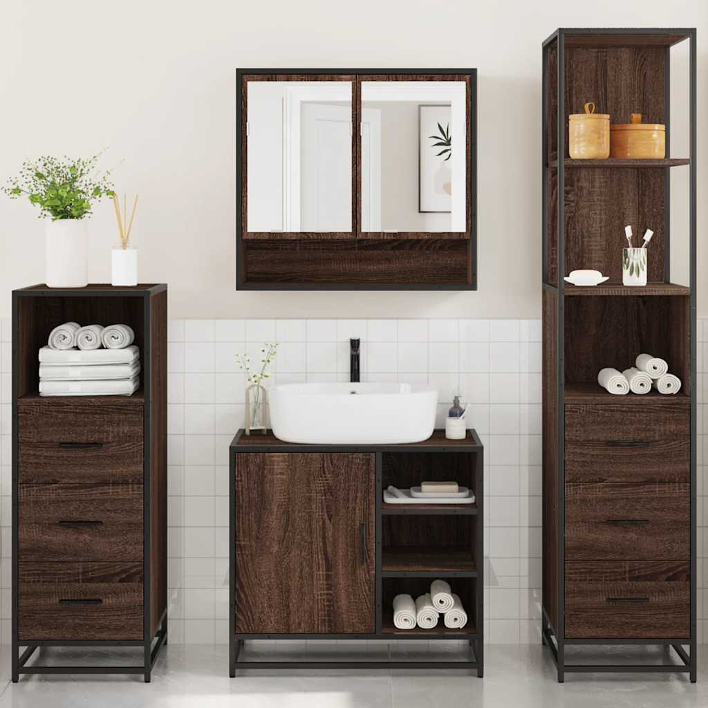 4 Piece Bathroom Furniture Set Brown Oak Engineered Wood