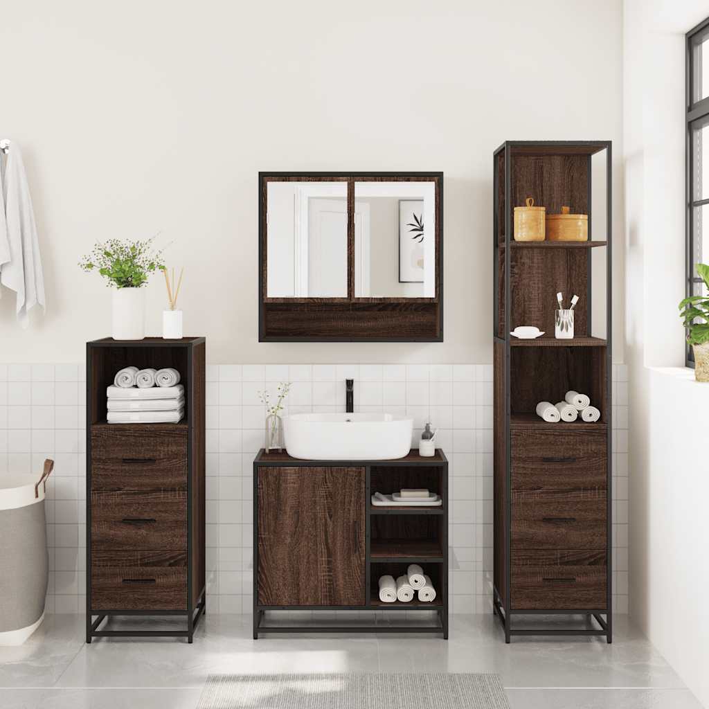 4 Piece Bathroom Furniture Set Brown Oak Engineered Wood