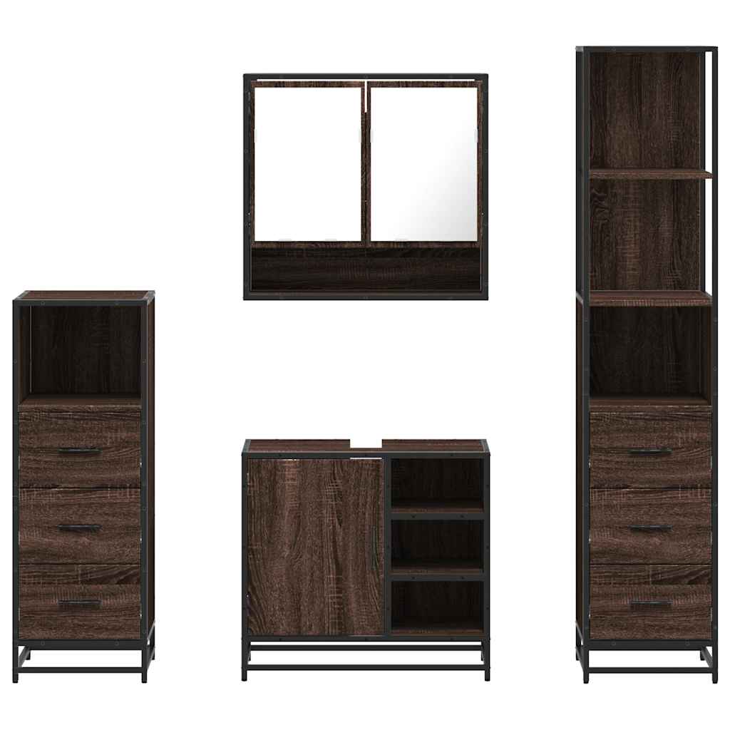 4 Piece Bathroom Furniture Set Brown Oak Engineered Wood