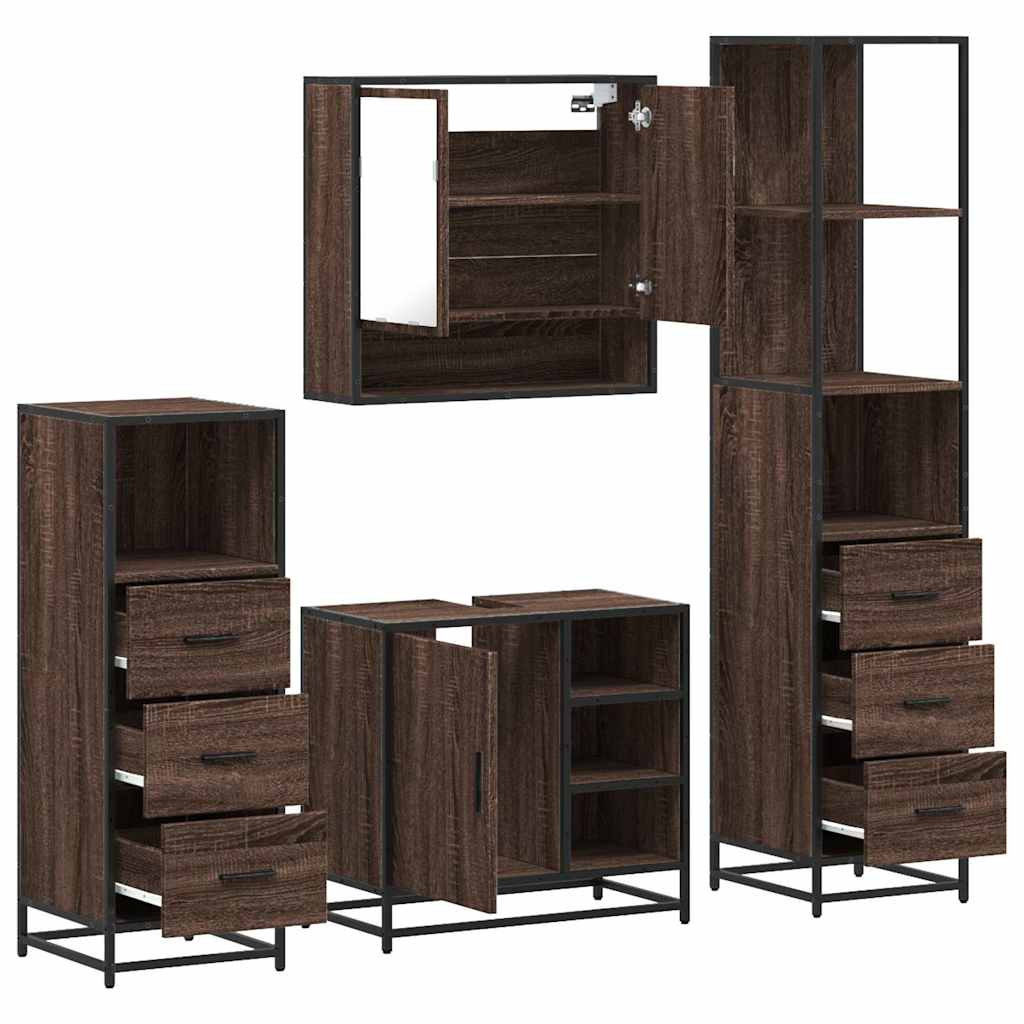 4 Piece Bathroom Furniture Set Brown Oak Engineered Wood