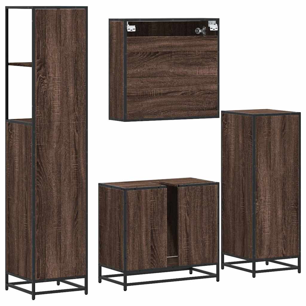 4 Piece Bathroom Furniture Set Brown Oak Engineered Wood