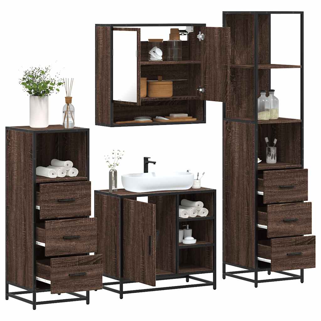 4 Piece Bathroom Furniture Set Brown Oak Engineered Wood