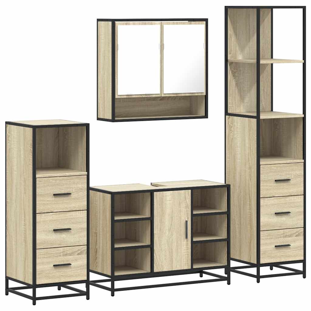 4 Piece Bathroom Furniture Set Sonoma Oak Engineered Wood