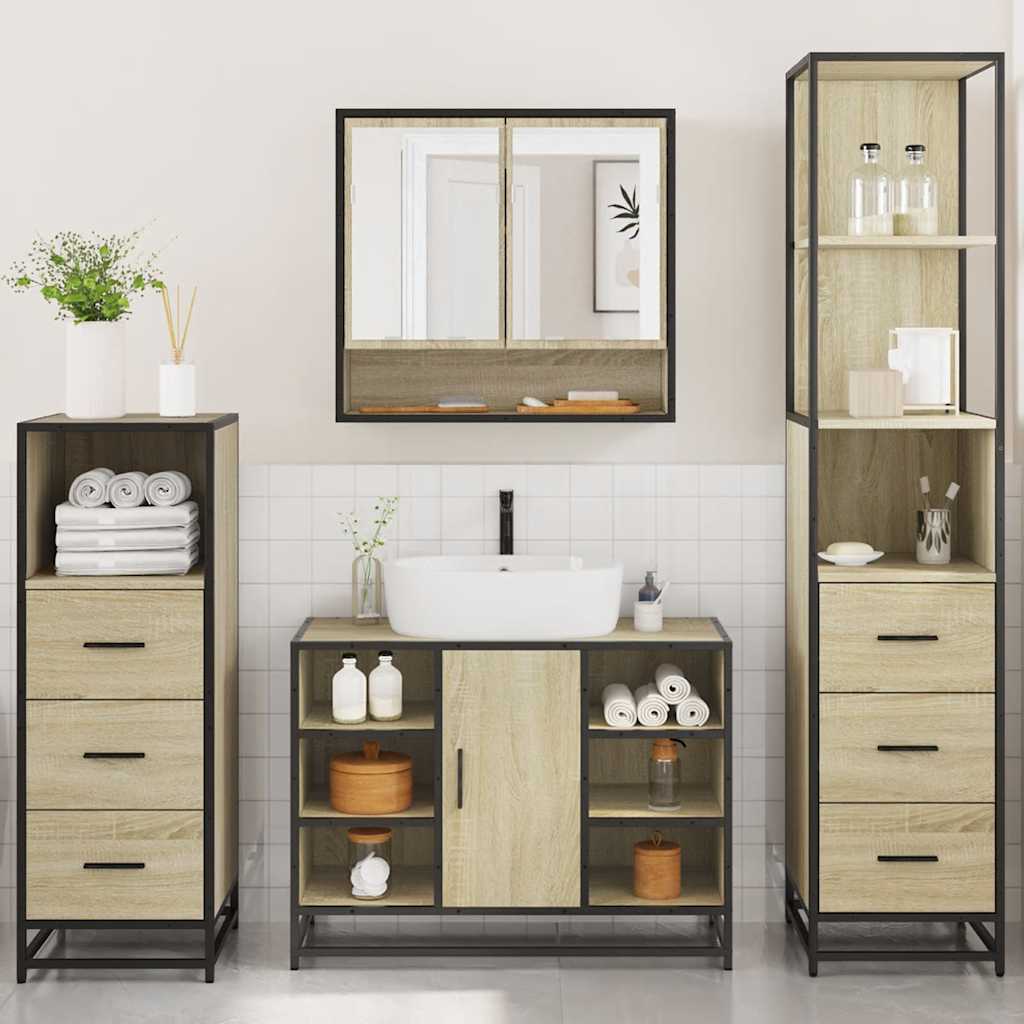4 Piece Bathroom Furniture Set Sonoma Oak Engineered Wood