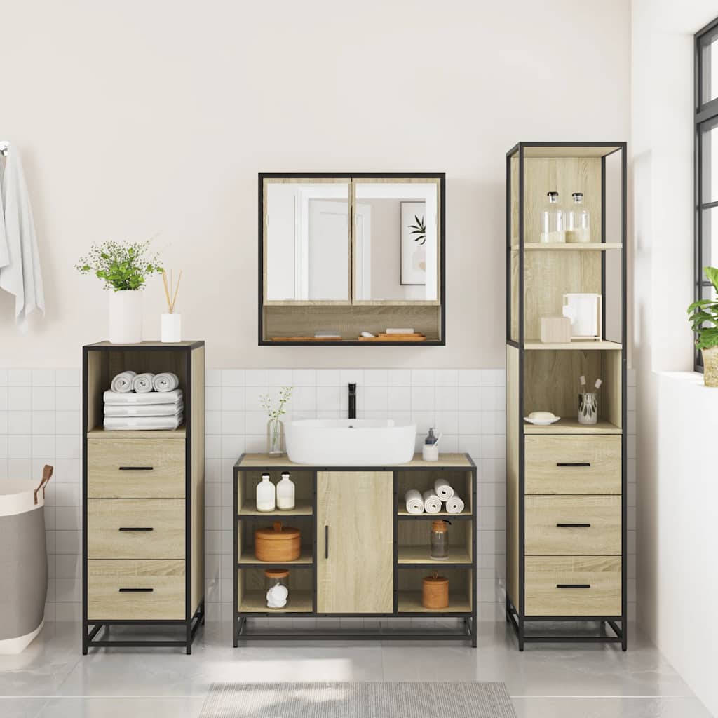 4 Piece Bathroom Furniture Set Sonoma Oak Engineered Wood