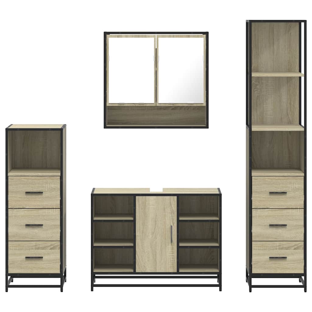 4 Piece Bathroom Furniture Set Sonoma Oak Engineered Wood