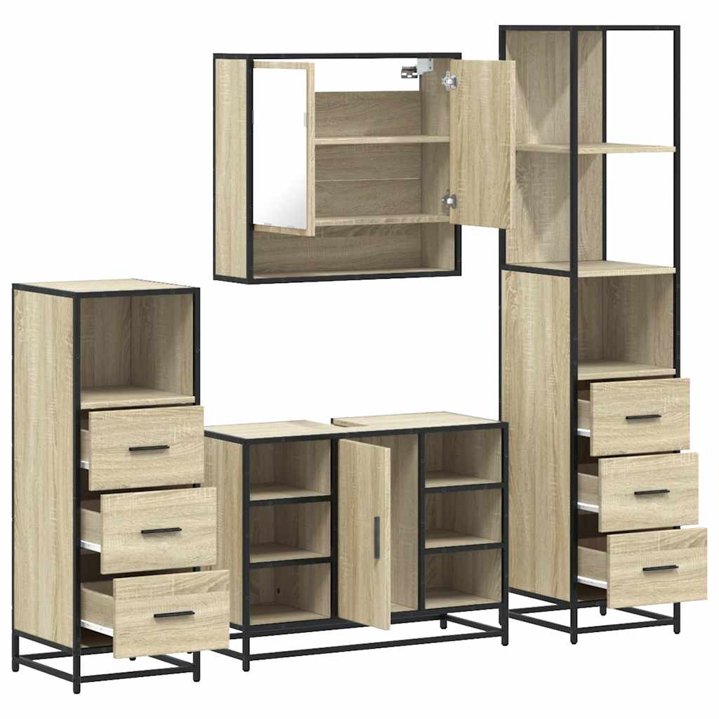 4 Piece Bathroom Furniture Set Sonoma Oak Engineered Wood