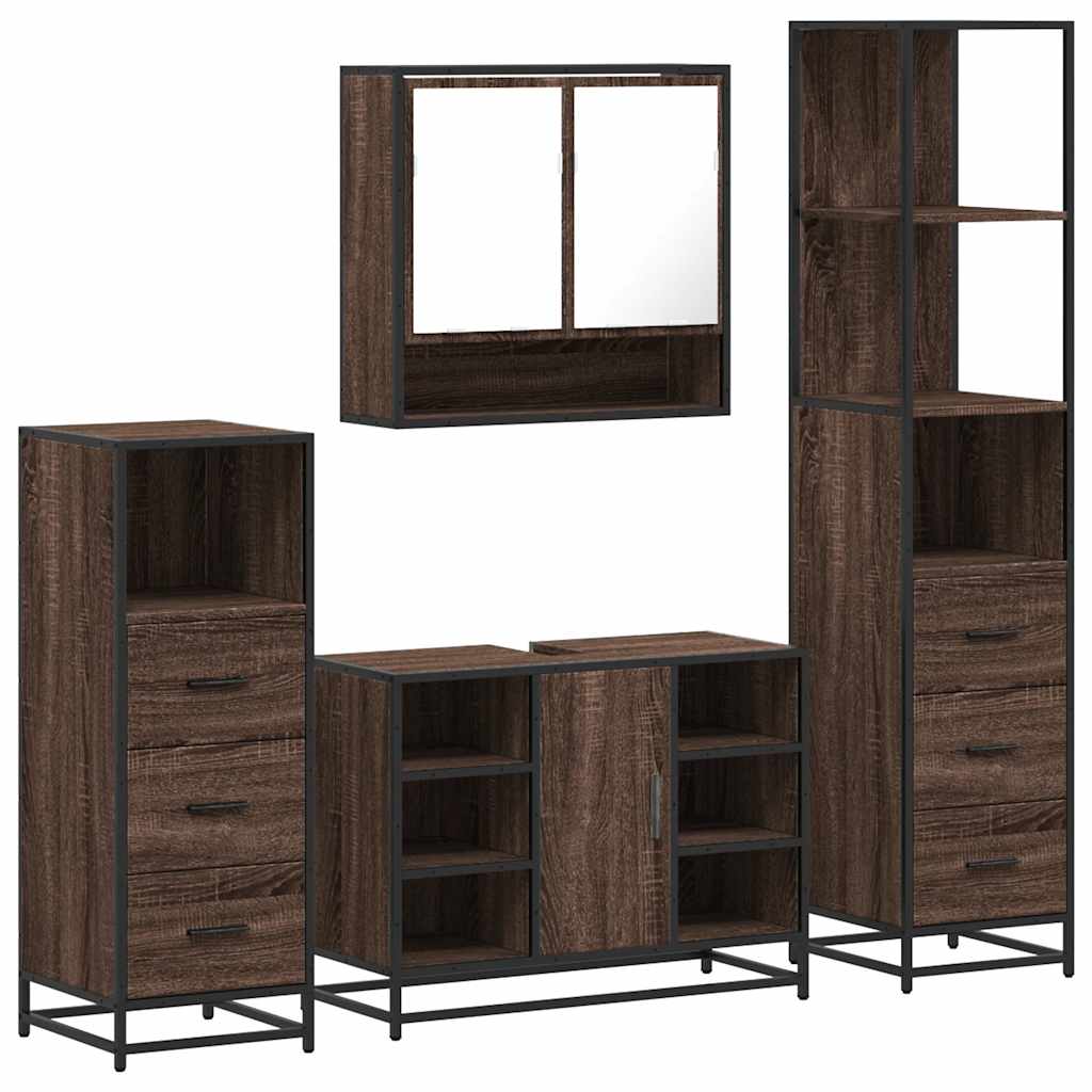 4 Piece Bathroom Furniture Set Brown Oak Engineered Wood