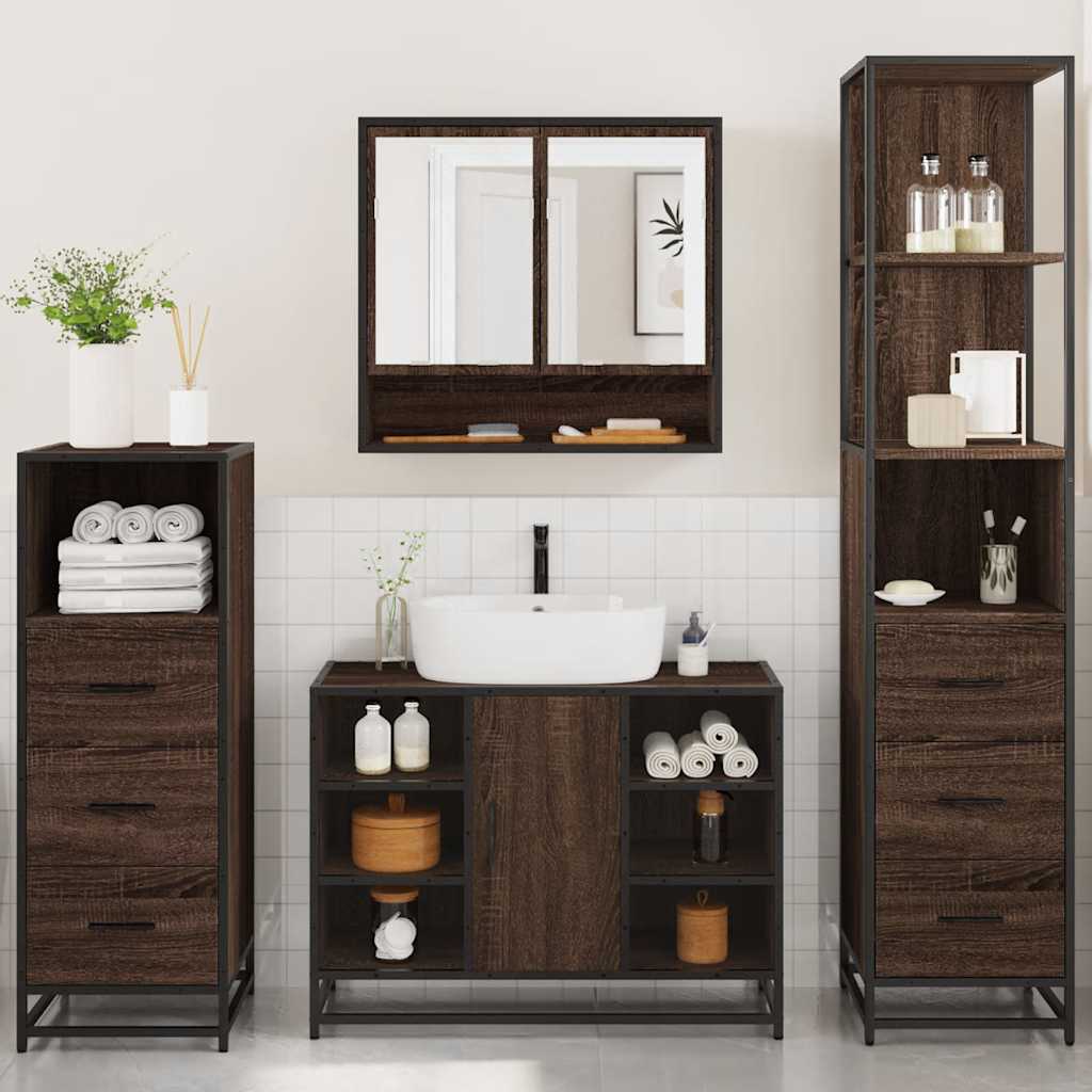 4 Piece Bathroom Furniture Set Brown Oak Engineered Wood