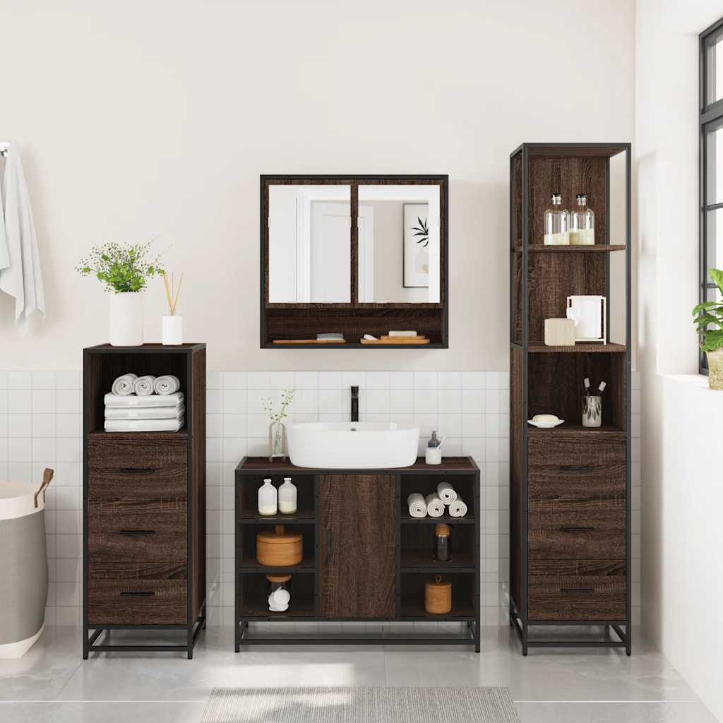 4 Piece Bathroom Furniture Set Brown Oak Engineered Wood