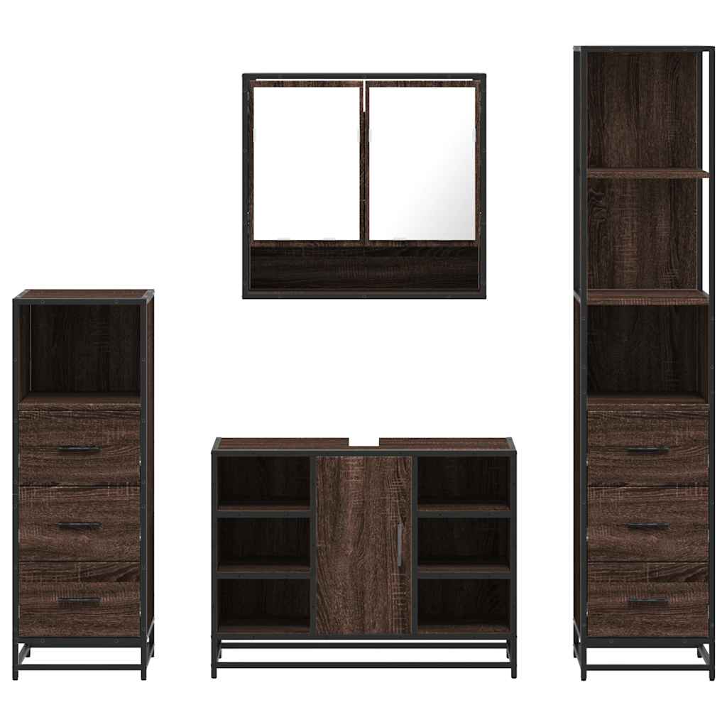 4 Piece Bathroom Furniture Set Brown Oak Engineered Wood